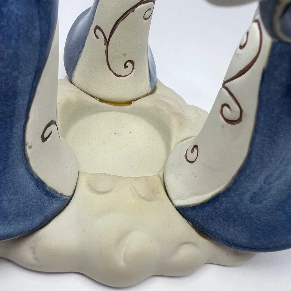 Blue Angel Candle Holder Ceramic Pottery Votive Cottage Christmas Farmhouse‎
